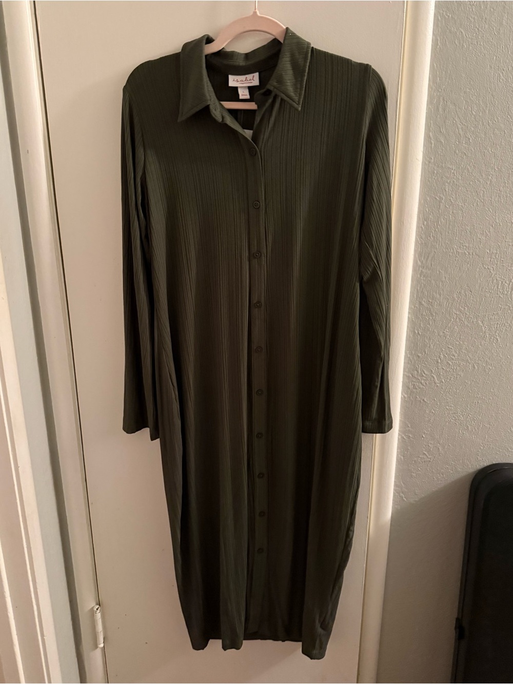 Maternity, Ingrid and Isabel Olive Green Long Sleeve Button-Front Dress
